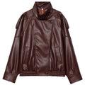 HXAO New Arrival Women's Bomber Jacket Leather Black Jackets Cropped Oversize Outerwears Zip-Up Long Sleeve Coats Outdoor Jacket