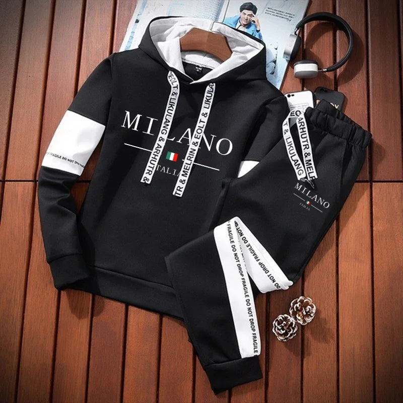 Men's Print Hoodie & Jogging Pants Tracksuit – Casual Autumn Winter Sportswear
