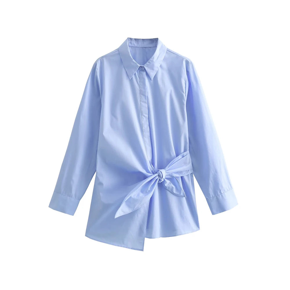 Women's Chic Long Sleeve Button-Up Blouse Fashion Bow Tied Shirt Stylish Female Top