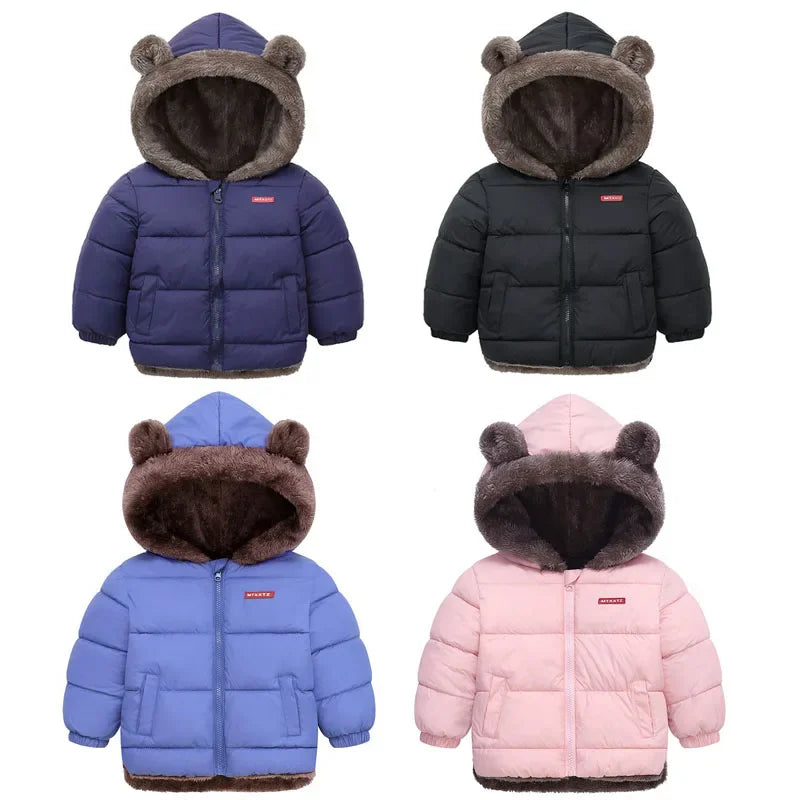 Kids Padded Fleece Thick Hooded Snowsuit Jacket – Warm Cashmere Winter Coat