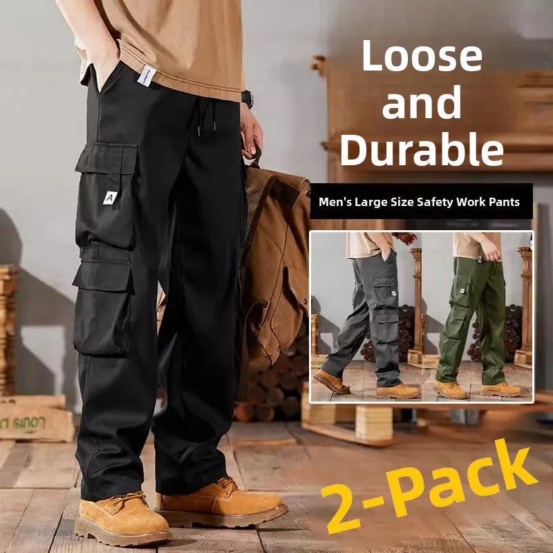 Men's Workwear Pants Large Size Casual Loose Fit Trousers for Construction Wear Summer Wearable Durable Cuffed Pants