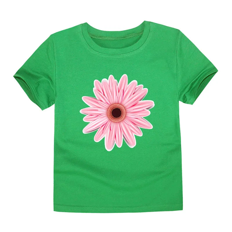 Girls Flower Print Cotton T-Shirt – Pink Casual Tee Ages 2–14