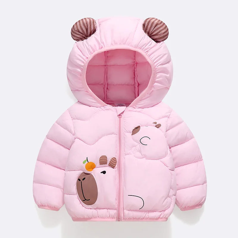 Kids Cartoon Print Thick Hooded Down Cotton Coat – Warm Winter Outerwear Ages 2–6