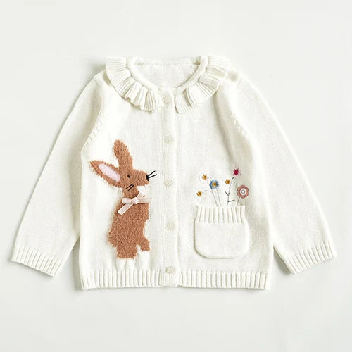 Kids Cartoon Print Knit Cardigan Coat – Casual Long Sleeve Sweater Jacket