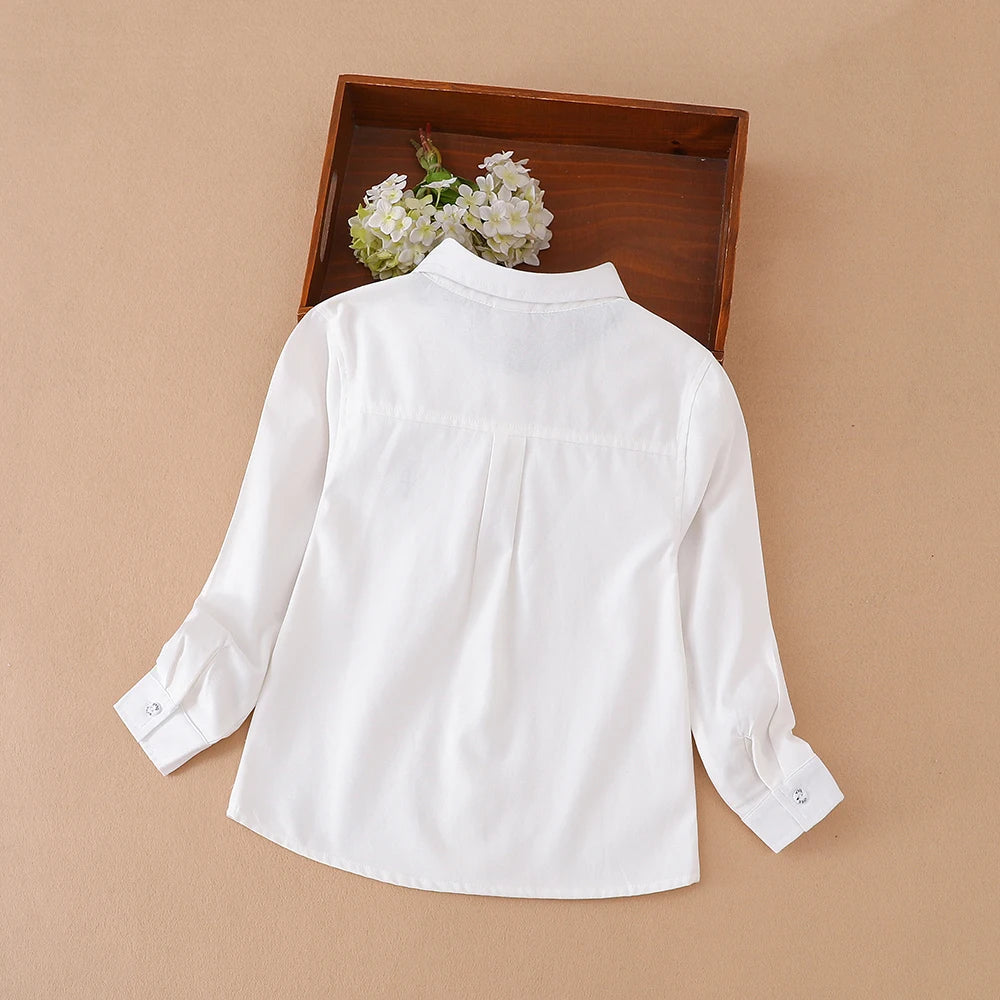 Boys School Uniform Long Sleeve Shirt – Turn-Down Collar Cotton Top