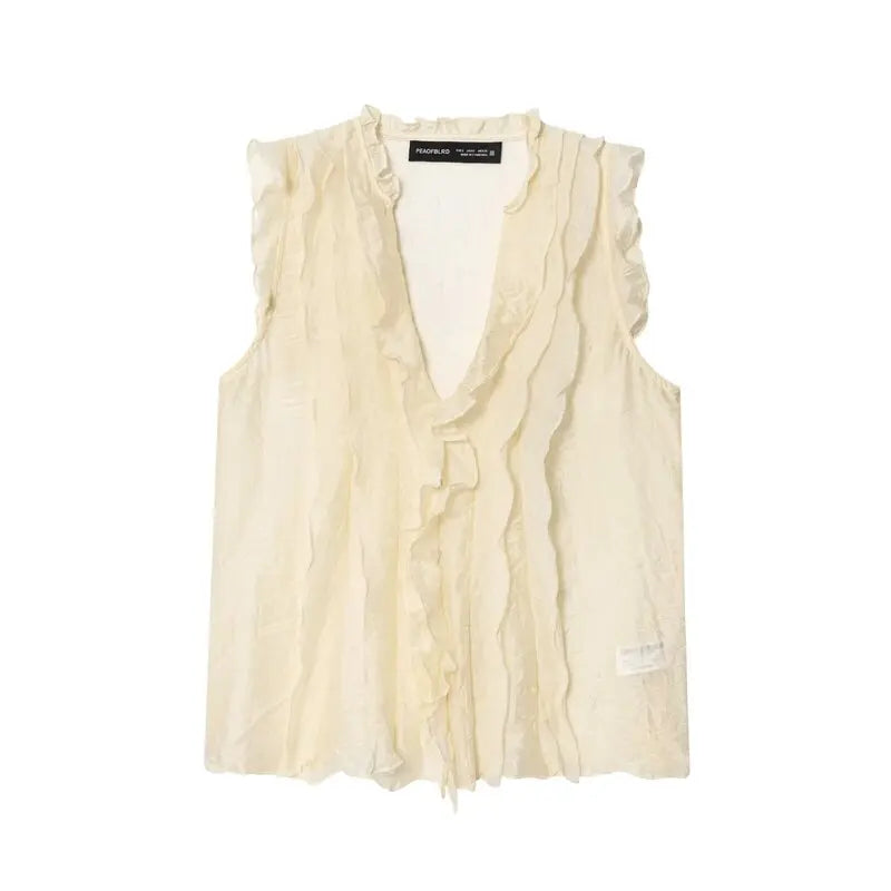 Women's Drapey V-Neck Overlap Decoration Top – Elegant Commute Summer Blouse
