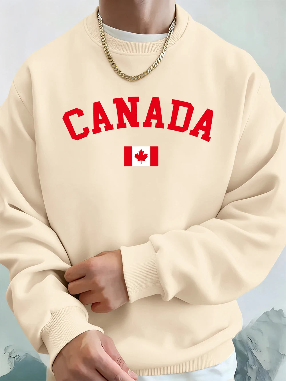 Canada Text With Flag Printing Men'S Hoodies Autumn Loose Sweatshirt Hip Hop Crewneck Fleece Warm Sportswears Street Men Clothes