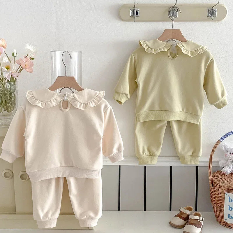 2025 New Spring 0-4Yrs Infant Baby Girls Clothing Set Long Sleeved Cotton Embroidery Pullover+Pants Toddler Baby Clothes Suit