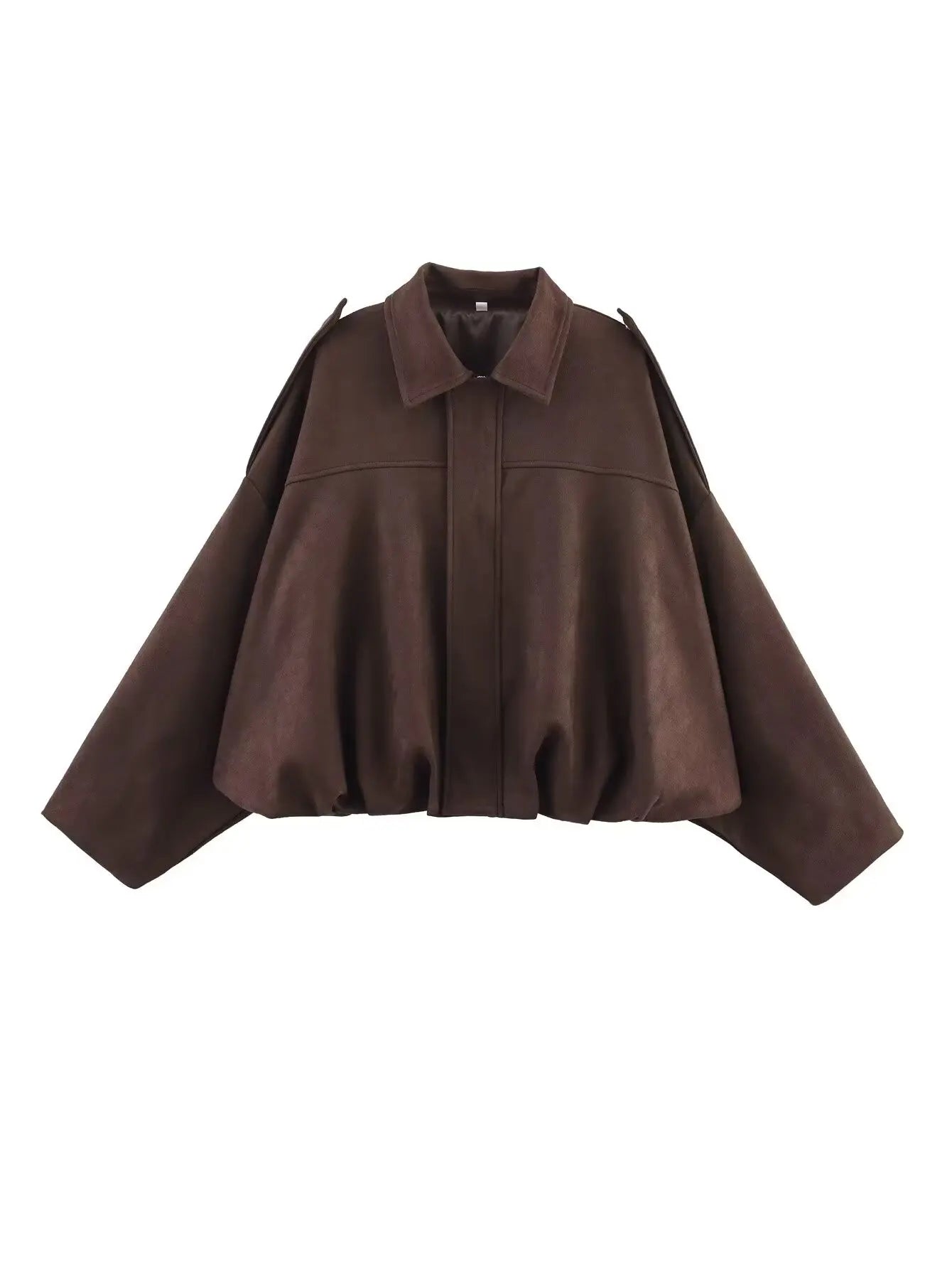 Women's Green Suede Oversize Bomber Jacket – Long Sleeve Zipper Casual Street Coat