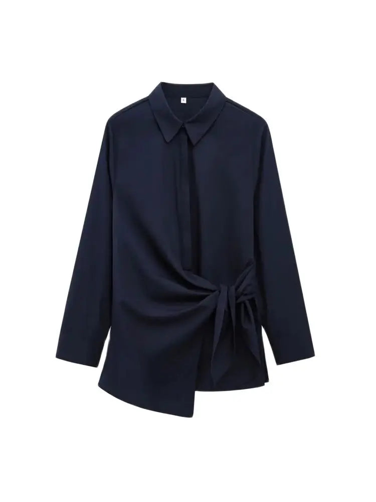 Women's Chic Long Sleeve Button-Up Blouse Fashion Bow Tied Shirt Stylish Female Top