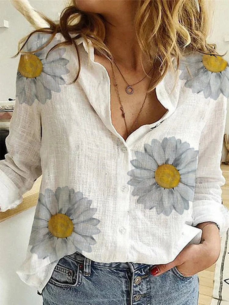 Women's Loose Oversized Button Lapel Cardigan Shirt – Long Sleeve Casual Tunic Blouse