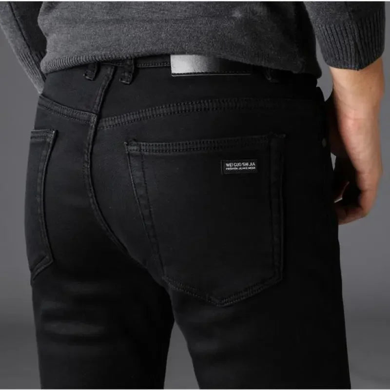Men's Classic Stretch Black Biker Denim Jeans – Soft Fashion Brand Trousers