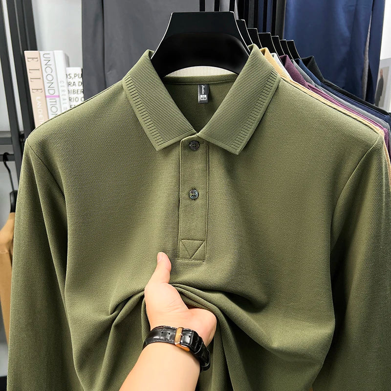100% cotton luxury polo shirt long sleeve men's classic simple solid color business casual spring autumn comfort premium T-shirt