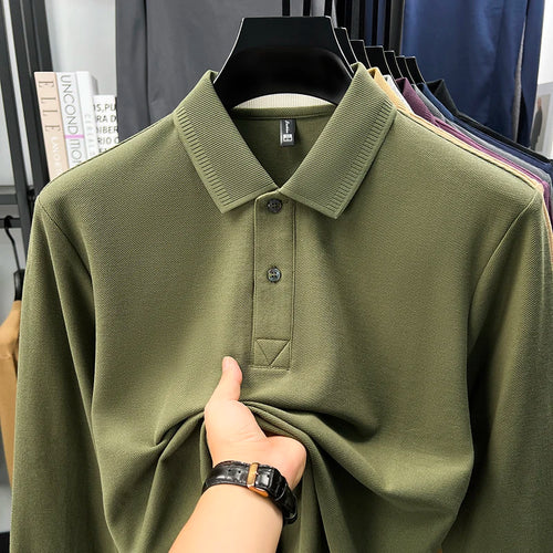 100% cotton luxury polo shirt long sleeve men's classic simple solid color business casual spring autumn comfort premium T-shirt