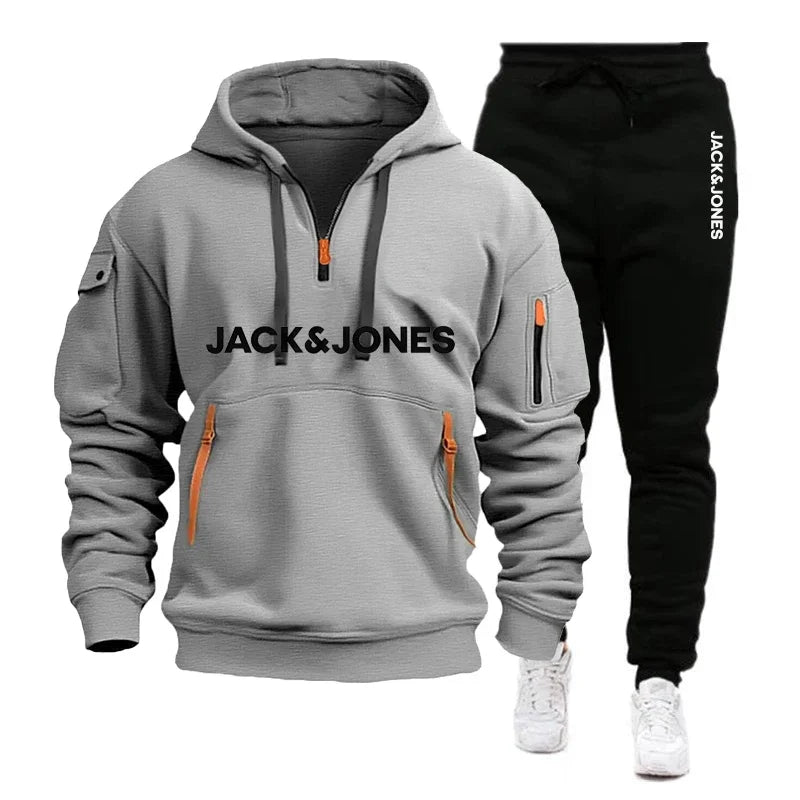 Men's Sweatshirt & Jogger Pants Set with Wool Cap – 3-Piece Autumn Winter Sportswear