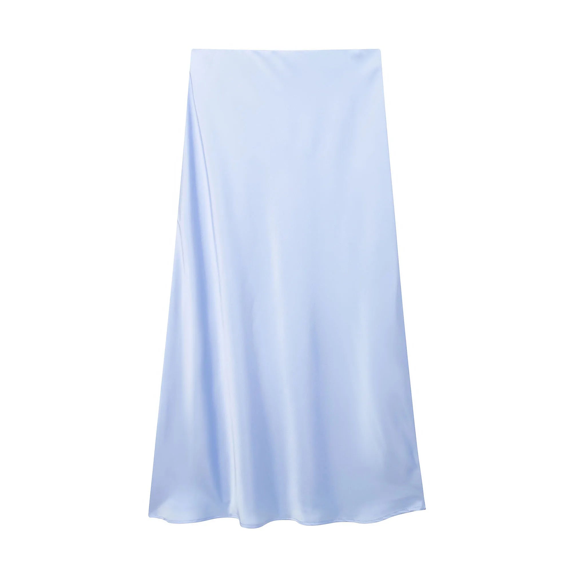 Women's Black Satin High Waist Midi Skirt – Elegant Office Summer Skirt