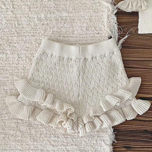 2024 New Autumn 0-4Yrs Baby Girls Knitted Shorts Toddler Baby Girls Solid Color Hollow Out Knitting Shorts Children Shorts