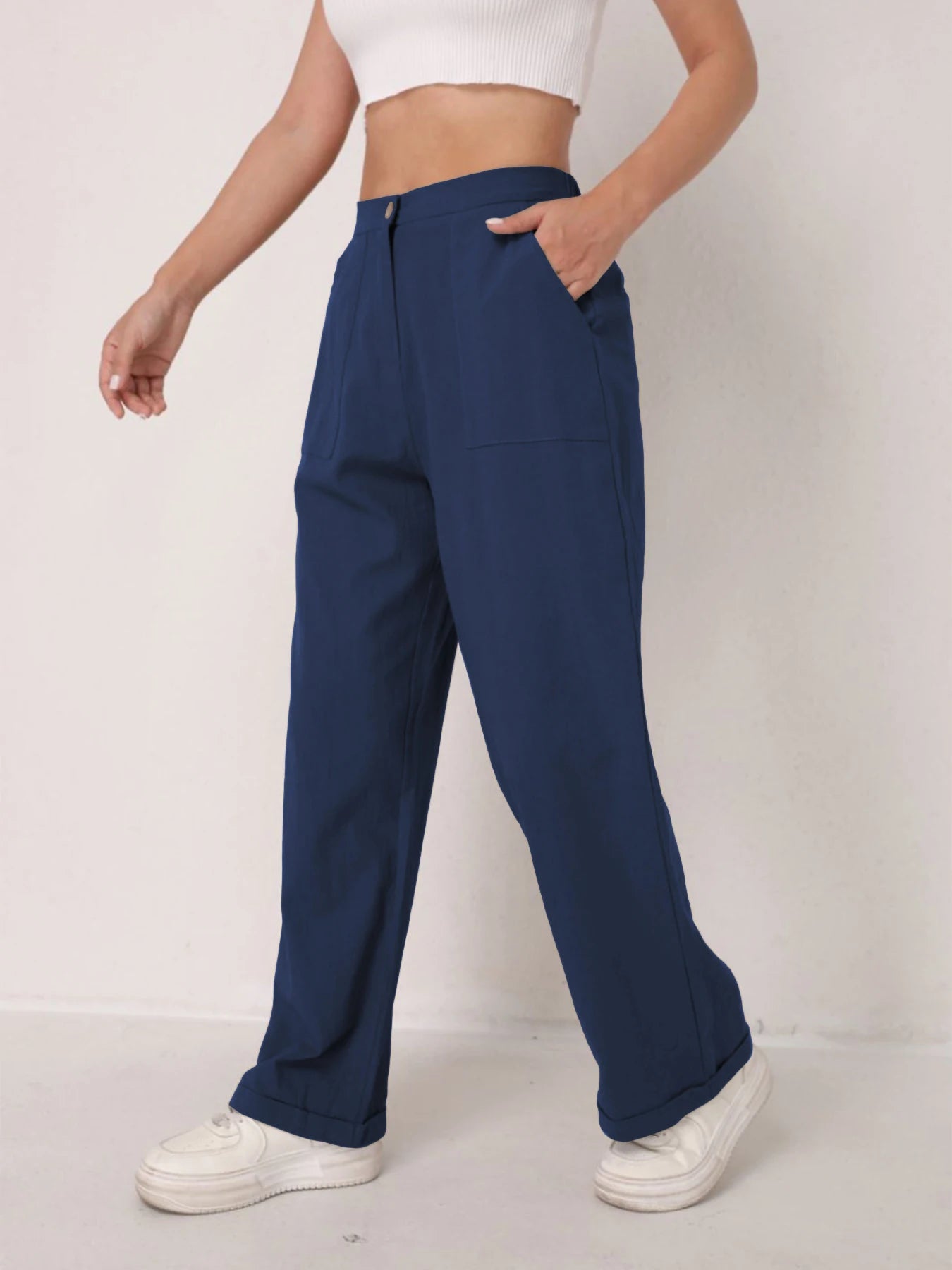 Women's Elegant Linen Wide Leg Slimming Pants – High Waist Drapey Casual Summer Trousers
