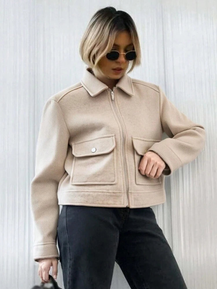 Women's Zipper Pocket Short Jacket Coat – Elegant Street Outerwear