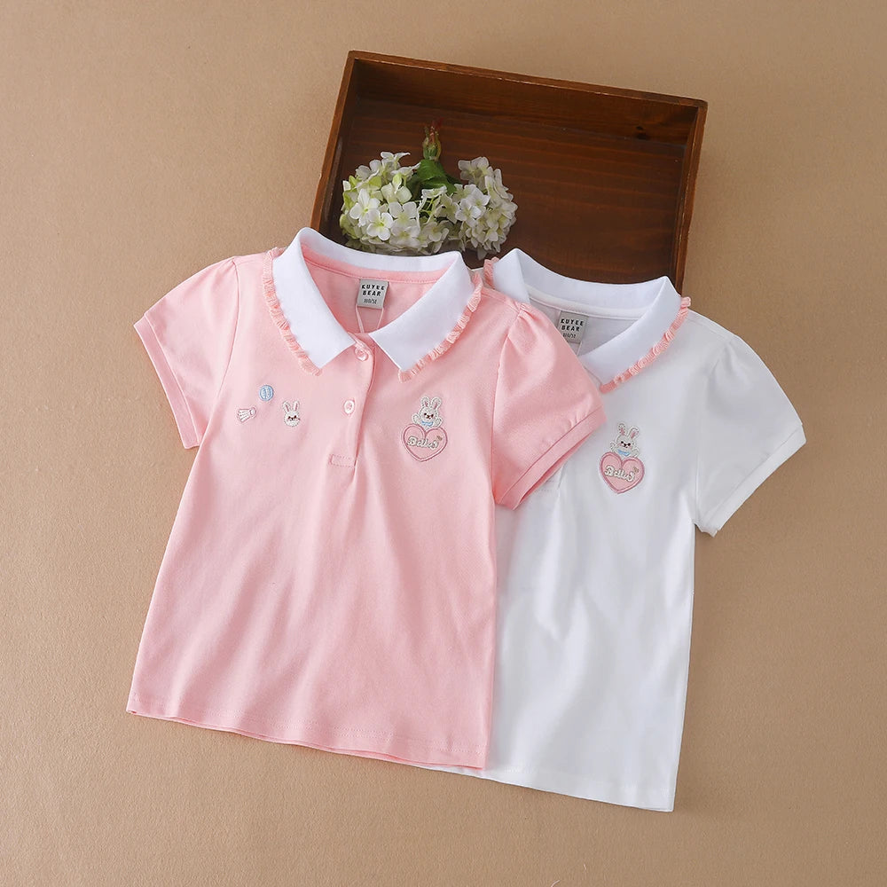Girls Polo Short Sleeve T-Shirt – Cotton Turn-Down Collar Top Ages 3–12
