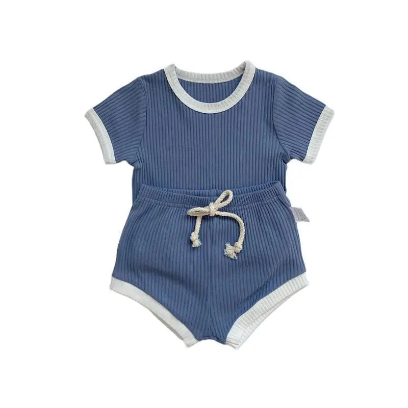 Baby Boy Striped Short Sleeve T-Shirt & Shorts Set – Soft Summer 2-Piece Outfit