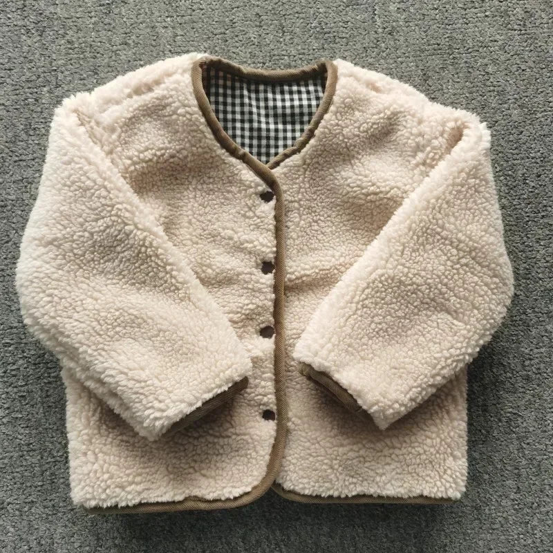 Kids Reversible Plaid Plush Jacket – Two-Sided Warm Winter Coat