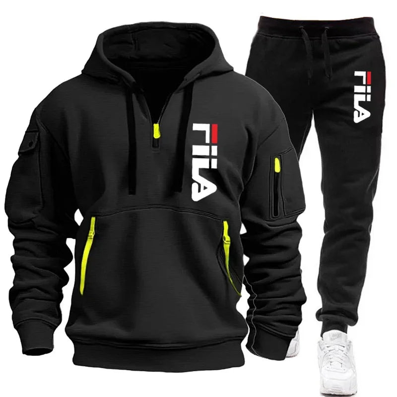 Men's Hooded Pullover & Sports Pants Outdoor Set – Multi-Pocket 2-Piece Tracksuit