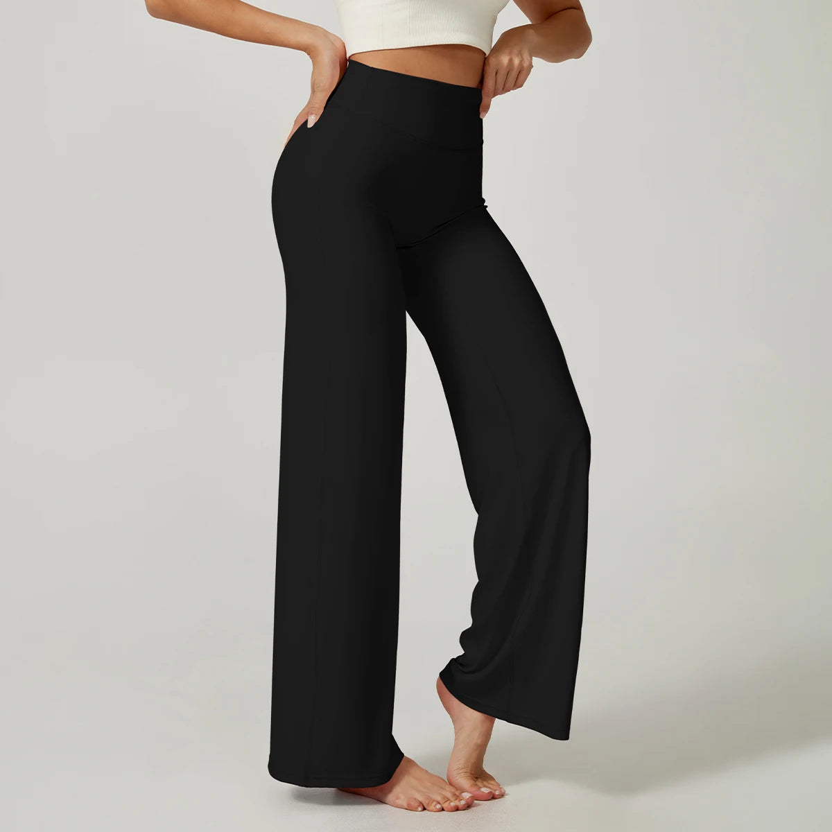 Women's High Waist Wide Leg Flare Lounge Pants – Tummy Control Workout Trousers