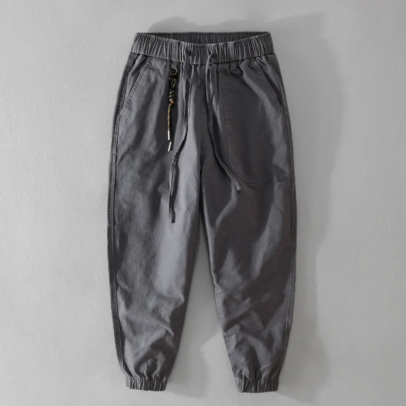 Autumn New Men's Cotton Simple Cargo Pants Casual Solid Color Elastic Waist Soft Street Joggers Men Trousers F7622