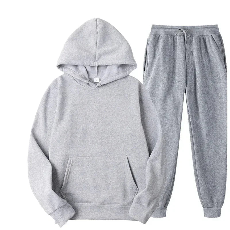 Men Women Tracksuit Hoodies Casual Solid Color Thick Pullover and Long Pant 2-piece Set Men Autumn Fleece Jogger Sports Suit Ne