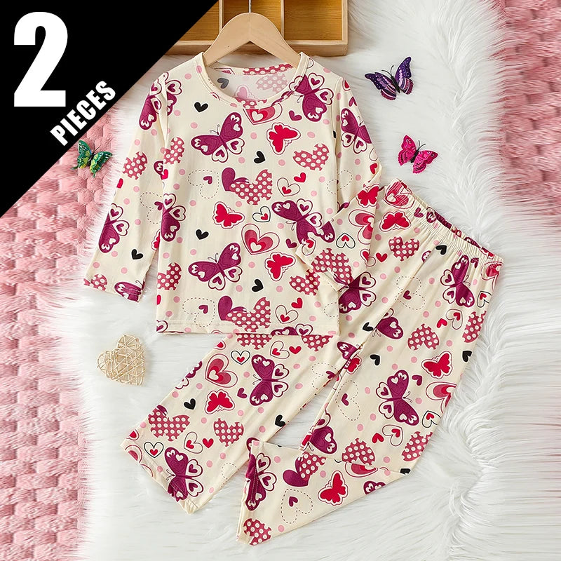 Kids Cute Print Long Sleeve & Pants Home Set – Cozy 2-Piece Autumn Outfit