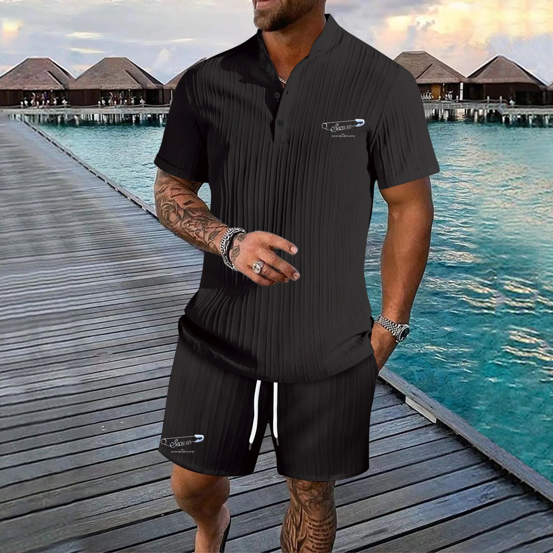 Men's Ice Silk Ultra-Thin Ultra-Light Short Sleeve Polo Casual Monochromatic Sport Set for Beach Surfing Summer 2026