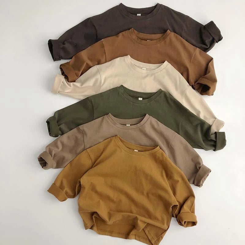Kids Solid Color Cotton Long Sleeve T-Shirt – Casual Fashion Top