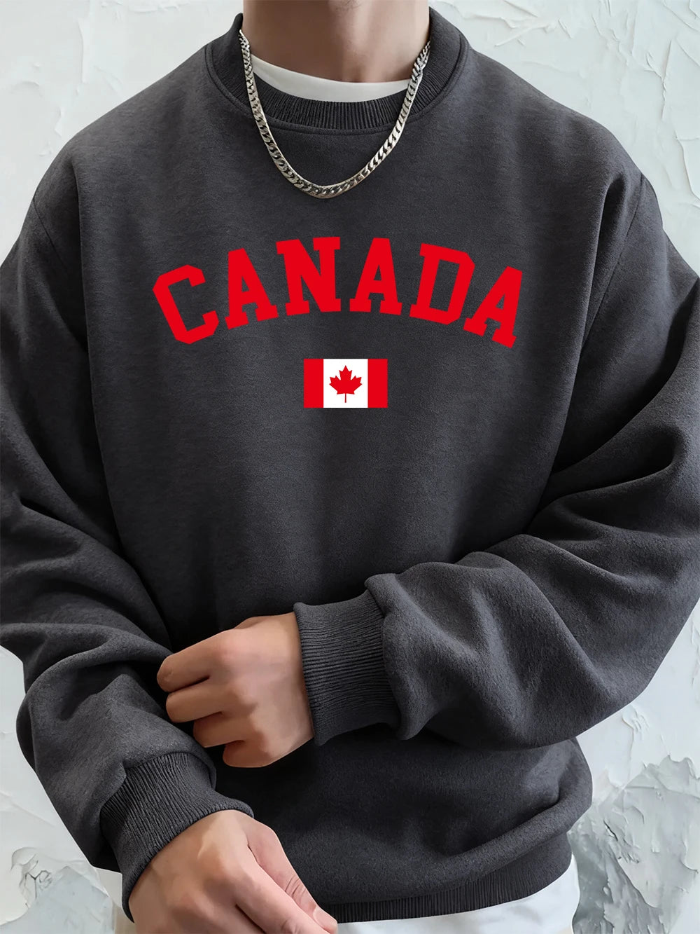 Canada Text With Flag Printing Men'S Hoodies Autumn Loose Sweatshirt Hip Hop Crewneck Fleece Warm Sportswears Street Men Clothes