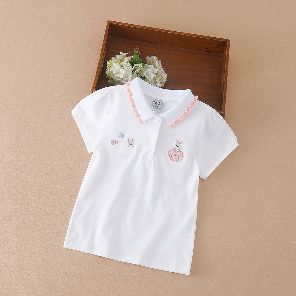 Girls Polo Short Sleeve T-Shirt – Cotton Turn-Down Collar Top Ages 3–12