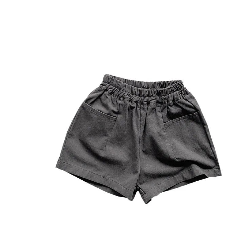 2026 Summer New Children Loose Shorts Solid Vintage Girls Casual Shorts Baby Boys Versatile Pocket Short Pants Kids Clothes