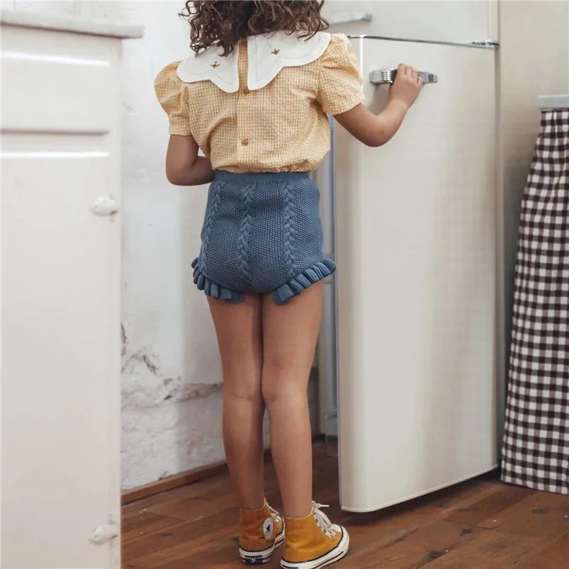 Autumn Baby Girls Knitted Shorts Children Bloomer Toddler Princess PP Shorts Kids Girls Ruffle Edge Lovely Lotus Butt Shorts