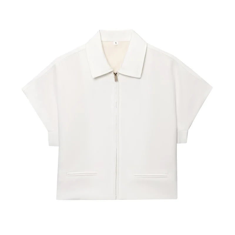 Women's Cropped Short Sleeve Varsity Jacket – Zip-Up Summer Outerwear