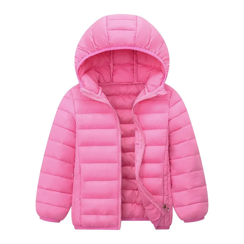 Kids Hooded Down Coat – Solid Warm Zipper Outerwear Ages 3–14