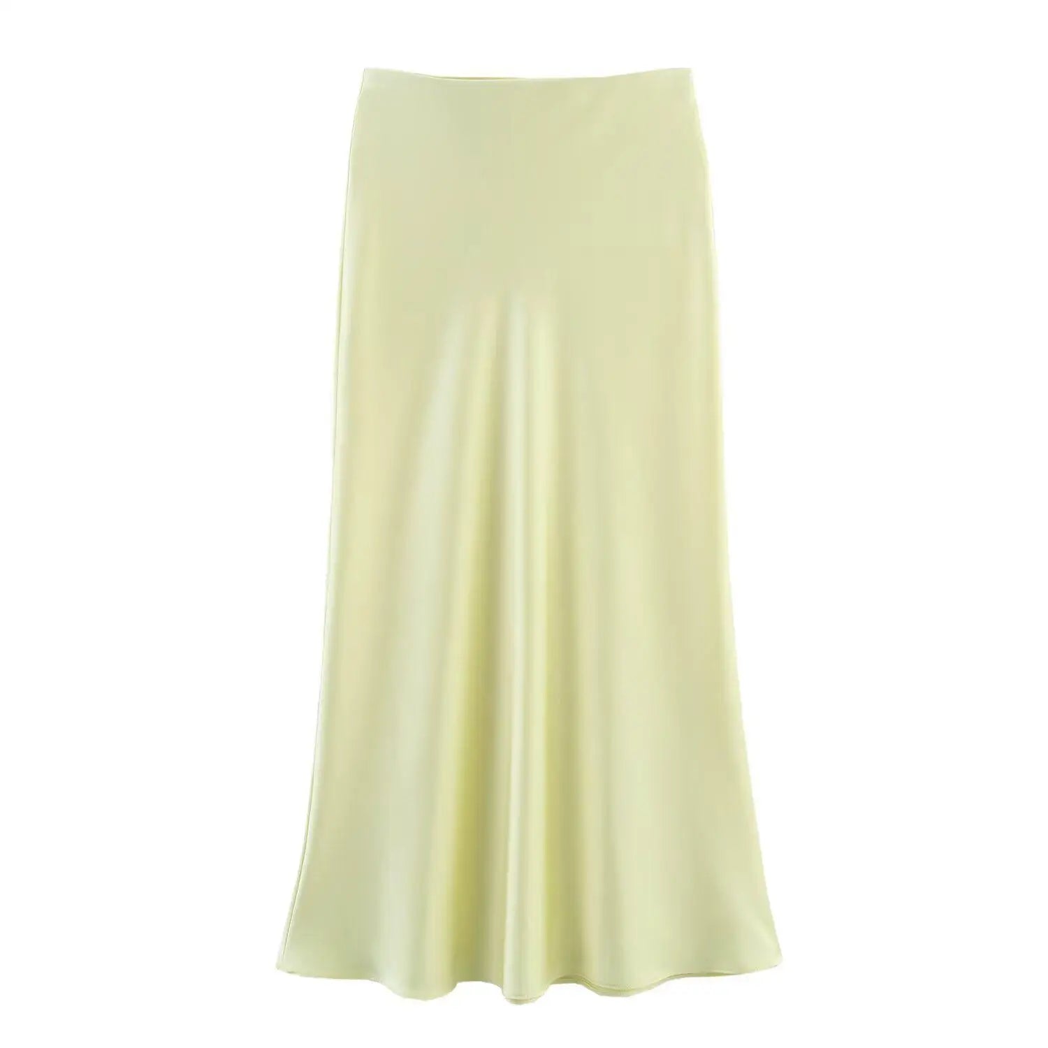 Women's Black Satin High Waist Midi Skirt – Elegant Office Summer Skirt