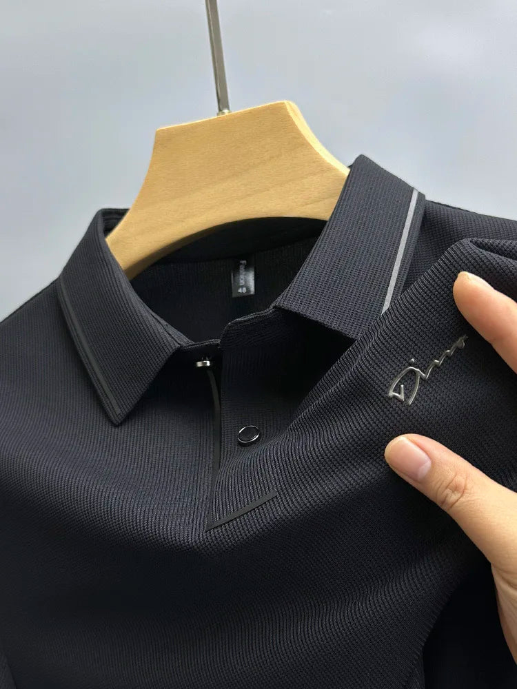 Men's Luxury Diamond Print Polo Shirt – Korean Lapel Short Sleeve T-Shirt