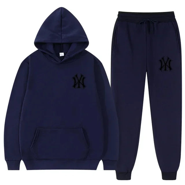 Men's running and fitness fashion casual sportswear set for autumn and winter, hooded sweatshirt + jogging pants two-piece set