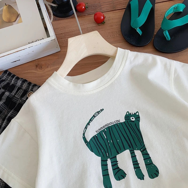 Kids Cartoon Fashion Short Sleeve T-Shirt – Crewneck Casual Cotton Top