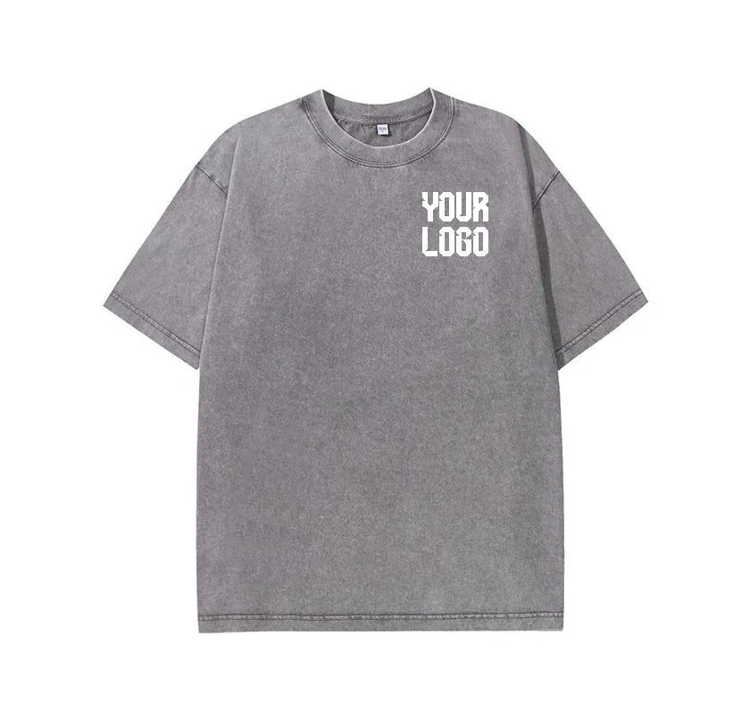 European washed retro round neck short sleeved shirt for men and women, 100% pure cotton, customizable logo