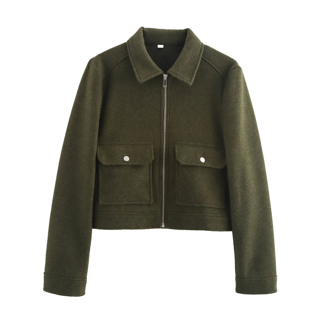 Women's Zipper Pocket Short Jacket Coat – Elegant Street Outerwear
