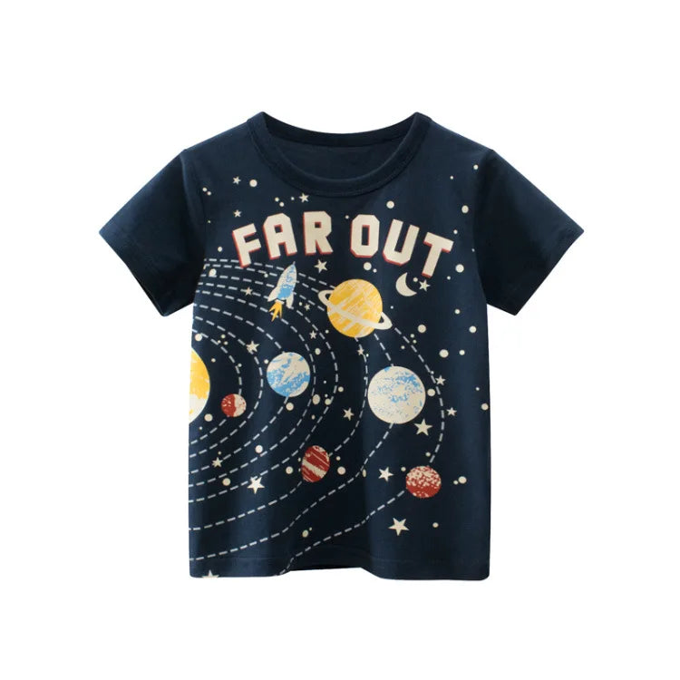 Boys Graffiti Print Short Sleeve T-Shirt – Car, Dinosaur & Shark Cotton Tee