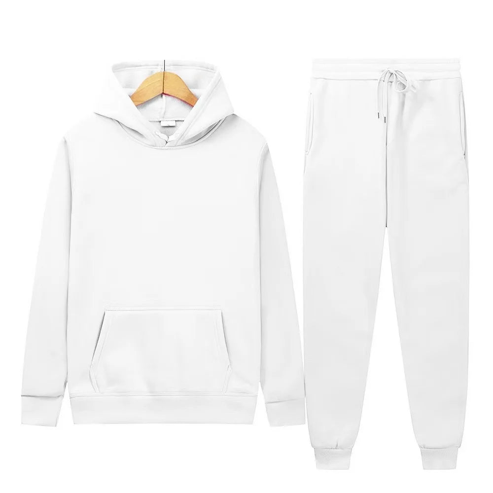 Men's Solid Color Hoodie & Pants 2-Piece Set – Casual Sports Tracksuit