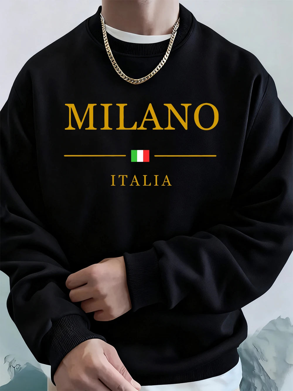 Milano Italia Letter Printing Men'S Sweatshirts Winter Loose Hoodies Sports Crewneck Fleece Warm Pullovers Basics Men Clothes