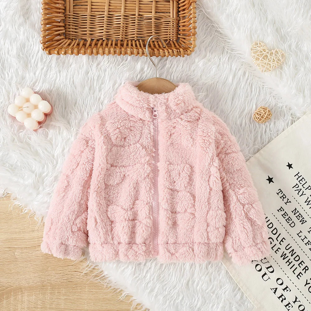 Girls Cute Fur Coat Warm Jacket – Sweet Solid Color Winter Outerwear