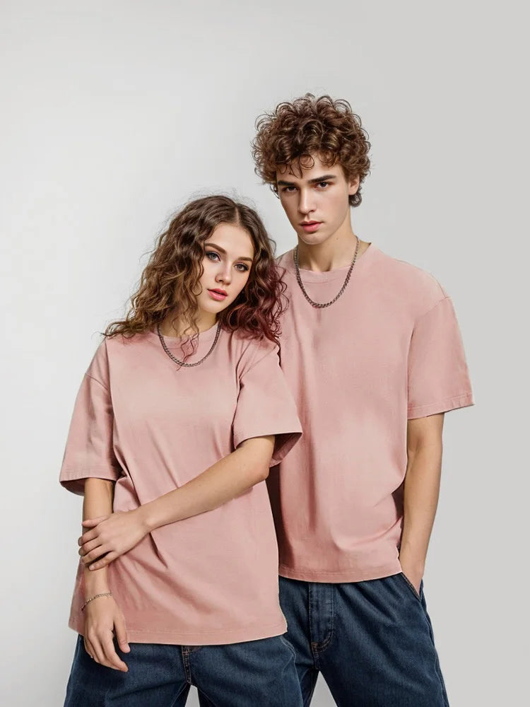 9.9oz 280gsm High Qualtity Oversized Heavy T-shirt for Men Short Sleeve Tee Cotton Solid Color Trend Leisure Green White Black